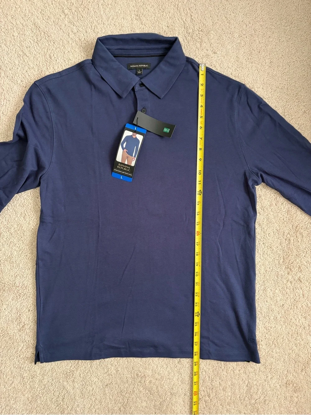 Banana Republic NWT Mens 100% Cotton Navy Blue Long Sleeve Polo Shirt Size Large